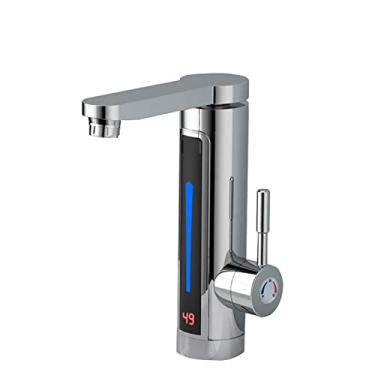 Imagem de Torneira de água quente para pia torneira de aquecimento rápido instantâneo doméstico com display digital LED torneiras de aquecimento rápido quente e frio com aquecedor de água portátil de acampamento de 3,3 KW, prata, 23 cm