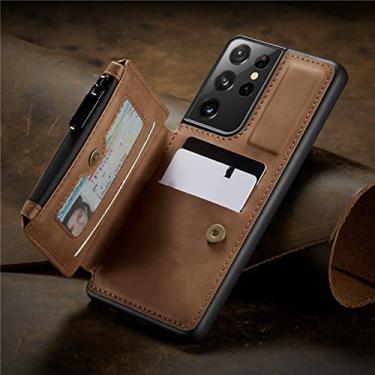 Imagem de Porta-cartões de couro para Samsung Galaxy S21 S22 Ultra Note 20 S20 FE S10 A53 A72 A52S A71 A51 A21S 10 Plus Case Capa, Marrom Claro, Para Note 20 Ultra