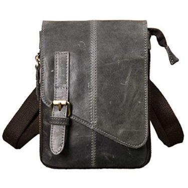 Imagem de Le'aokuu bolsa masculina de couro genuíno pequena bolsa de ombro carteiro bolsa de telefone cinto cintura bolsa de cintura 6402, Large Grey, Medium