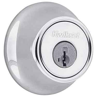 Imagem de Kwikset Fechadura de fechadura 660, porta de entrada frontal com chave externa cromada polida, resistente, SmartKey Rekey, parafuso morto de cilindro único