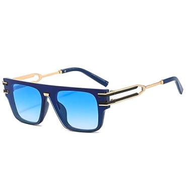 Imagem de Óculos de sol quadrados pequenos exclusivos de uma peça para mulheres moda preto gradiente óculos de sol masculinos vintage liga óculos, azul azul, tamanho único