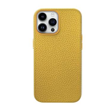 Imagem de Capa protetora para iPhone 14/14 Pro/14 Plus/14 Pro Max, capa traseira de couro para telefone proteção fina à prova de choque pára-choques resistente a rachaduras, amarelo, 14 Pro 6,1 polegadas
