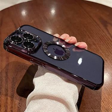 Imagem de Luxo chapeamento charme logotipo buraco caso oco para iphone 14 13 11 12 pro xr x xs max 7 8 plus se3 macio transparente capa à prova de choque, roxo escuro, para iphone 11