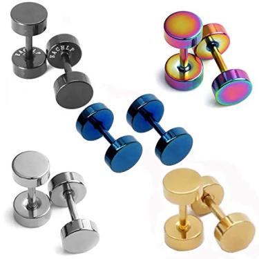 Imagem de EACHLP Brincos de ponto, brincos de aço cirúrgico altamente polido com tarraxa plana para mulheres e homens, pacote com 5 pares (opção de 3 mm/4 mm/5 mm/6 mm/8 mm), Metal,