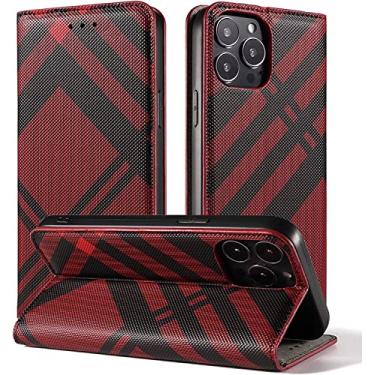 Imagem de DYIZU Capa para iPhone 13/13 Mini/13 Pro/13 Pro Max, capa de telefone de carteira flip de couro de alta qualidade com fecho magnético, função de suporte e slots de cartão (cor: vermelho, tamanho: 13pro 6,1 polegadas)