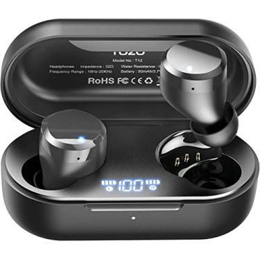 Imagem de TOZO T12 Fones de ouvido sem fio Bluetooth Fones de ouvido com qualidade de som de fidelidade premium Estojo de carregamento sem fio Tela digital de inteligência LED Fones de ouvido à prova d'água IPX8 Fone de ouvido com microfone integrado para esportes Preto