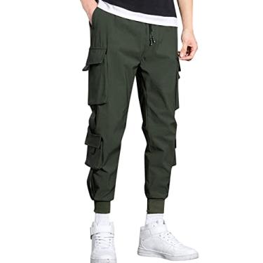 Imagem de Calças largas plus Harlem tamanho Harlem calças cargo calças masculinas casuais calças masculinas calças muitos bolsos calças, Verde, G
