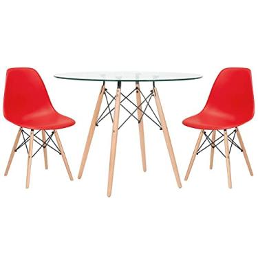 Imagem de Loft7, Kit - Mesa Eames com tampo de vidro 100 cm + 2 cadeiras Eiffel Dsw Vermelho