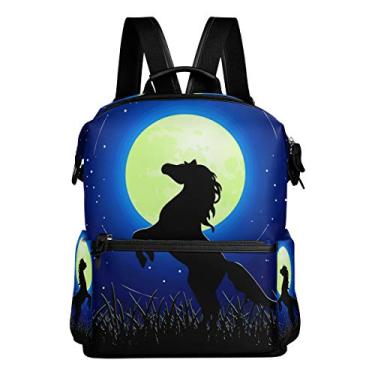 Imagem de ColourLife Mochila para laptop de cavalo na luz da lua casual mochila escolar para homens e mulheres, estudantes