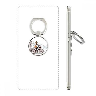 Imagem de Suporte de anel de telefone com estampa de ilustração da Bicycle Lady France com laço ajustável