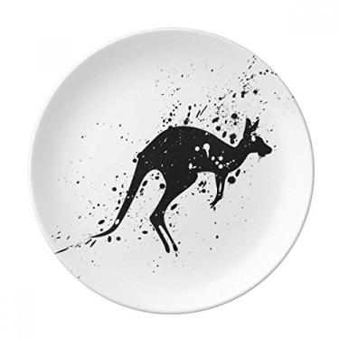 Imagem de Prato de porcelana simples preto e branco da Canguru mexicano, Prato de jantar decorativo de porcelana