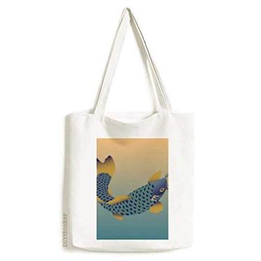 Imagem de Bolsa de lona com estampa de peixe azul, bolsa de compras, bolsa casual