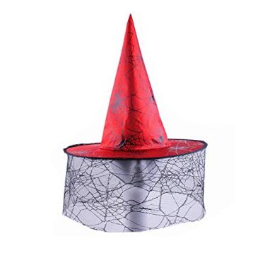 Imagem de Chapéu de bruxa infantil Bestgift chapéu de bruxo fantasia de Halloween chapéu de festa vermelho com malha