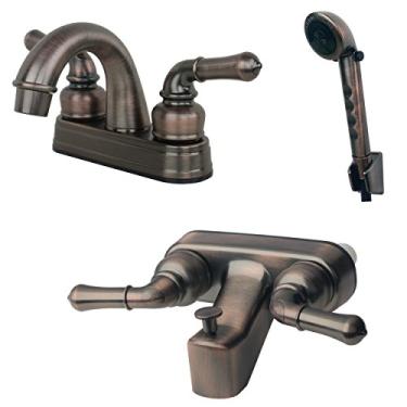 Imagem de Torneira de chuveiro e banheiro Laguna Brass 2001 – 3210/4120 RV com combo de chuveiro de mão combinando, Brushed Bronze Finish
