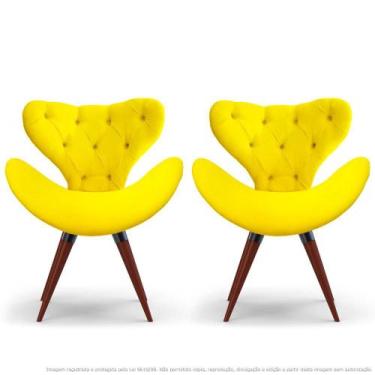 Imagem de Kit 2 Poltronas Decorativas Cadeiras Egg Com Capitonê Amarela Com Base