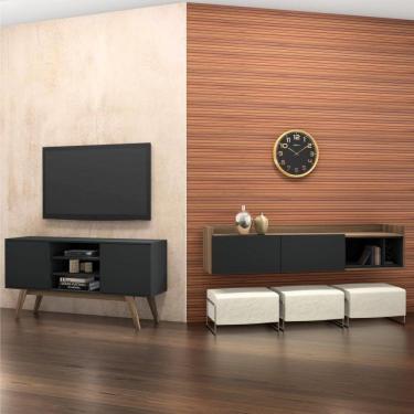 Imagem de Conjunto para Sala de Estar com Rack para TV até 65 Polegadas e Rack Suspenso Estilare Preto/Marrom