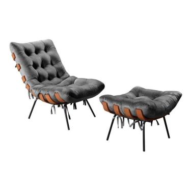 Imagem de Poltrona Costela de Adão com Puff Botonê Decoração Sala Varanda Recepção