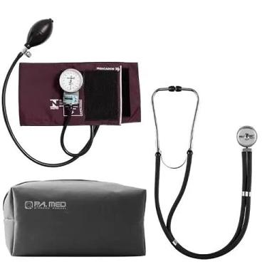Imagem de Kit Esfigmomanômetro Pamed + Estetoscópio Rappaport Preto (VINHO)