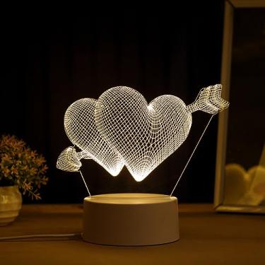 Imagem de PopLumos - Luminária led 3d, abajur de mesa, coração com flechas
