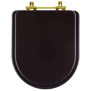 Imagem de Assento Sanitário Poliéster Carrara Marrom Fosco para vaso Deca Com Ferragem Dourada