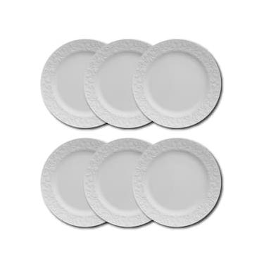 Imagem de Conjunto de Pratos Rasos Germer Tassel em Porcelana Branco – 6 Peças