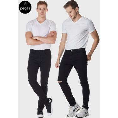 Imagem de Kit 2 Calças HNO Jeans Premium Rasgada Skinny com Elastano Masculina-Masculino