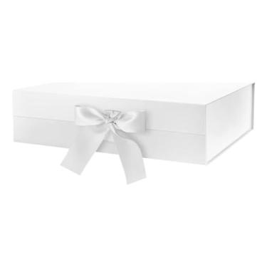 Imagem de Caixa FlexBox Rígida de Papel com Imã e Cetim para Presente - Y338 (Branco, 35x26x15cm)