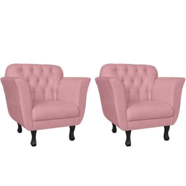 Imagem de Kit 2 Poltronas Decorativa Dália Suede Rosa Bebê Pés Madeira Ms Decor