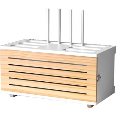 Imagem de Caixa organizadora de armazenamento de roteador, rack de decodificador de madeira maciça, caixa de acabamento de cabo de alimentação, armazenamento de soquete, para armazenar tiras de energi