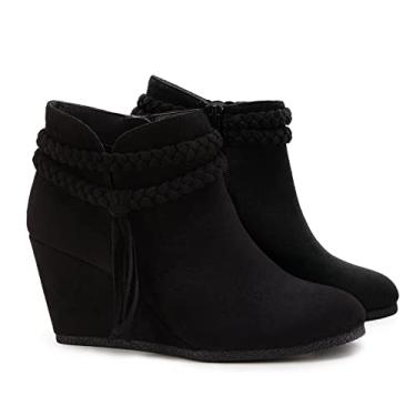 Imagem de Botas femininas de salto ocidental trançadas com franja e tiras de salto ocidental, sapatos sociais, 2 - preto (camurça sintética), 7