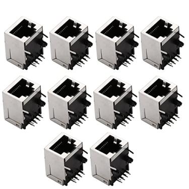Imagem de 10 PCS RJ45 Liga de Cobre 8P8C Porta de Rede Única PCB Fêmea Placa de Ângulo Reto Conector Jack 8P8C Soquete de Cabeça de Cristal 15,7 * 18 mm Interface de Rede