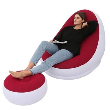 Imagem de Cama Puff Portátil dobrável inflável preguiçoso beanbag espreguiçadeira Bean Bag Chair (Red)