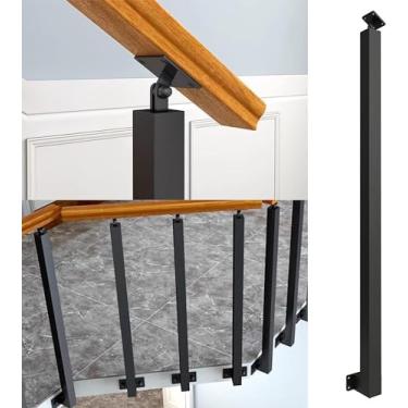 Imagem de Corrimão de balaústres para escadas internas/degraus externos, pilar de corrimão de metal de montagem lateral para varanda, kits de corrimãos de escada de madeira, altura do poste 95cm/37,4