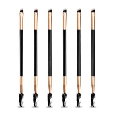 Imagem de Kit 6 Pincéis Duplo Ponta Chanfrada E Escovinha Sobrancelha