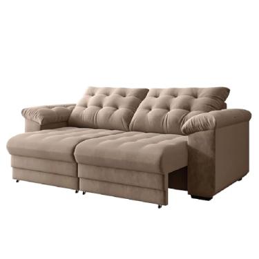 Imagem de Sofá Retrátil e Reclinável Bipartido 2 Lugares 2,10m Veludo Bege Coliseu Selmer