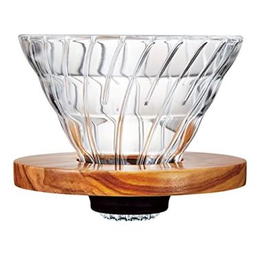 Imagem de Hario VDGR-02-OV V60 Vidro resistente ao calor, permeável, gotejador de café, madeira de oliva, 02, gotejamento de café, para 1 a 4 xícaras