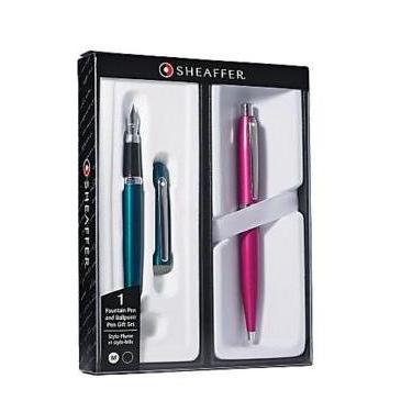 Imagem de Conjunto de caneta VFM Duo Fountain & Ballpoint da Sheaffer, 0,44 mm, barris azuis de pavão, tinta preta, conjunto com 2