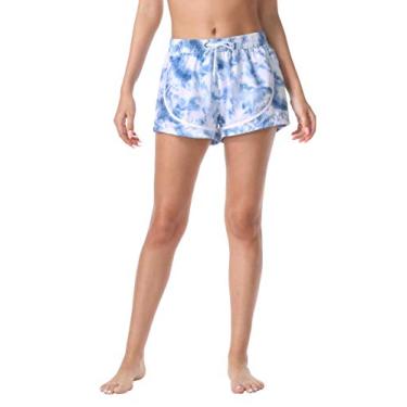 Imagem de Nonwe short de corrida feminino de secagem rápida sólido verão férias traje de banho cordão azul gelo G