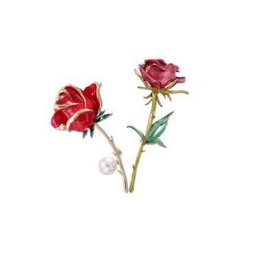 Imagem de 2 peças femininas esmaltadas pérola flor broches elegantes strass floral declaração broche acessórios moda jóias para mulheres menina presente ouro, Metal, Pérola