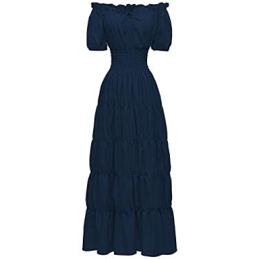 Imagem de Abaowedding Vestido feminino renascentista medieval camisa pirata camponesa top irlandês sob vestido, Índigo, XGG