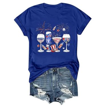 Imagem de Camisetas patrióticas femininas 4 de julho 2024 manga curta gola redonda bandeira dos EUA túnicas gráficas engraçadas taça de vinho, Z14 - azul, P