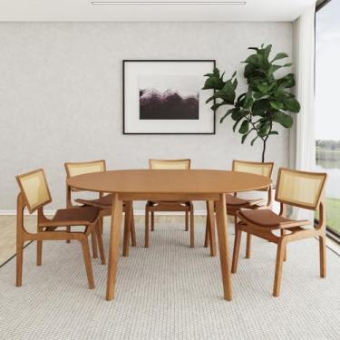 Imagem de Conjunto de Mesa Extensível Redonda Tarsila Yescasa com 6 Cadeiras Verônica Champagne
