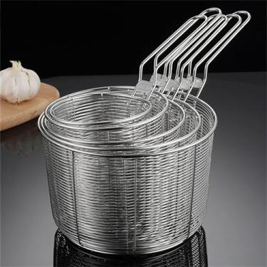 Imagem de Filtro de alimentos, 1 peça, cesta de fritura de aço inoxidável de cozinha com alça pendurada, filtro de óleo, escorredor de macarrão, utensílios de cozinha, coador de escumadeira de alimentos (16 cm)