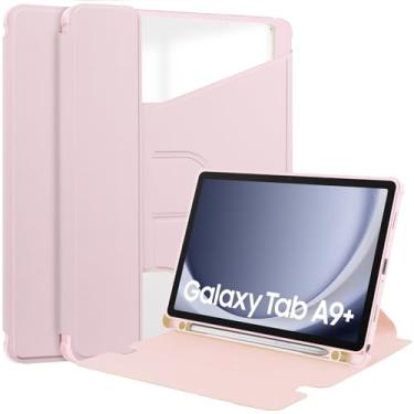 Imagem de Capa traseira transparente compatível com Samsung Galaxy Tab A9 Plus SM-X210/SM-216/SM-X218 11 polegadas com suporte para caneta, suporte giratório de 360 ​​graus Folio Flip Smart Tablet Cover Auto Sl