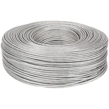 Imagem de Kit de rolo de cerca de fio para trilhos de cabo de fio, corda de cabo de aço inoxidável 304 resistente revestida de PVC de 50 m/164 pés, diâmetro de 3 mm