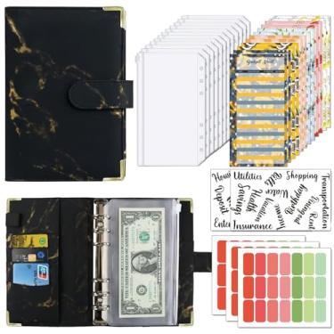 Imagem de Joucien Caderno de folhas soltas com padrão de mármore A6, clipe de folha solta de couro PU Ledger-Mármore + protetores de canto: conjunto preto