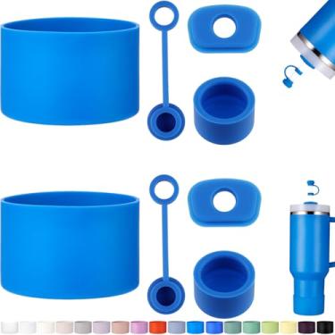 Imagem de HYZ Acessórios de 8 peças para Stanley Cup, conjunto de tampa de silicone à prova de derramamento e bota protetora, incluindo tampa de palha para Stanley H2.0 copo de 590 ml, 850 g, 1,134 g, azul