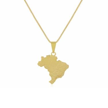 Imagem de Colar Feminino Mapa do Brasil Banhado a Ouro 18k - Pingente Patriótico em Semi Joia - Presente Elegante e Significativo
