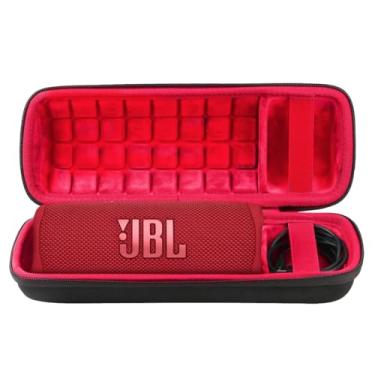 Imagem de co2CREA Capa de viagem rígida de substituição para JBL Flip 7 Flip 6 Flip 5 Alto-falante Bluetooth portátil à prova d'água (capa preta + interior vermelho)