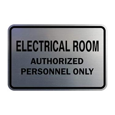 Imagem de Signs ByLITA Placa clássica emoldurada para sala elétrica autorizada SOMENTE (prata escovada) - Grande